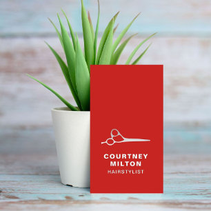 Elegant Red Faux Silver Scissor Hair Stylist Business Card