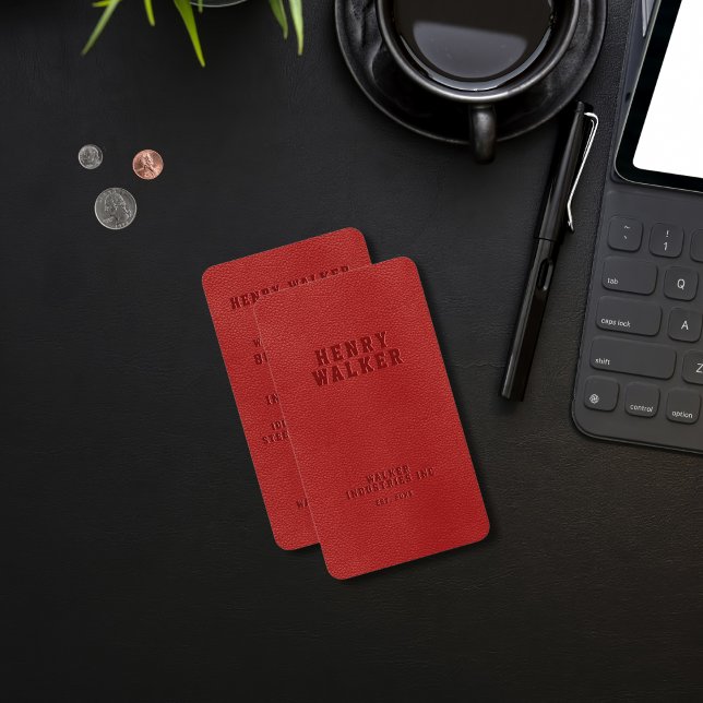 Elegant Red Faux Vegan Leather Business Card (Creator Uploaded)