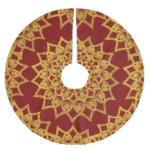 Elegant Red Fine Gold Floral Mandala Christmas Brushed Polyester Tree Skirt