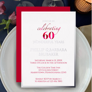 Elegant Red Floral 60th Wedding Anniversary Party