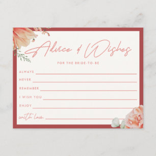 Elegant Red Floral "Advice & Wishes" Bridal Shower Enclosure Card