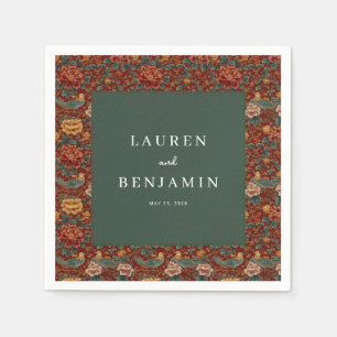 Elegant Red Floral and Birds Napkin