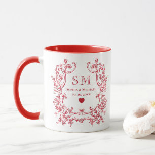 Elegant Red Floral Anniversary Wedding Monogram Mug