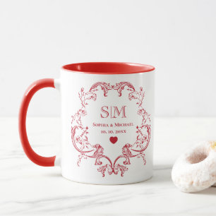 Elegant Red Floral Anniversary Wedding Monogram Mug