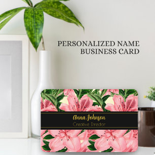 Elegant Red Floral Background Personalised Name Business Card