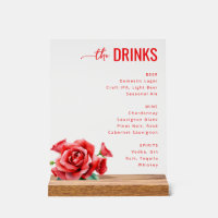 Elegant Red Floral Beverage Menu
