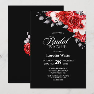 Elegant Red Floral Black Bridal Shower Invitation