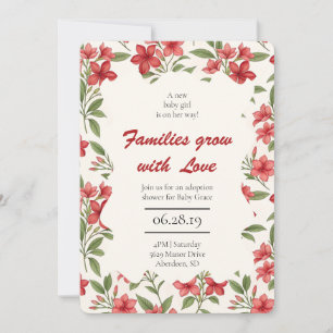 Elegant Red Floral Botanical Adoption Shower  Invitation