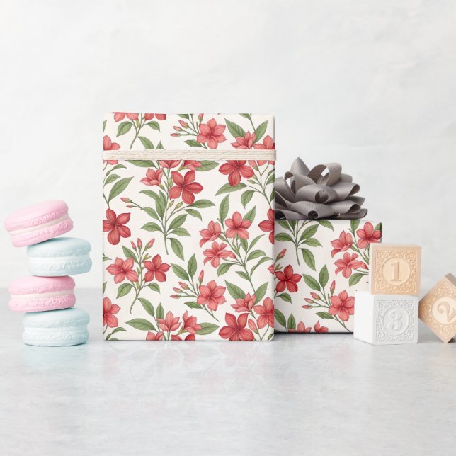 Elegant Red Floral Botanical Blooms Wrapping Paper (Baby Shower)