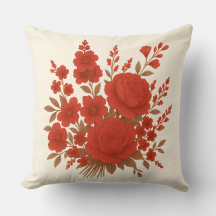 Elegant Red Floral Bouquet with Roses Romantic Cushion