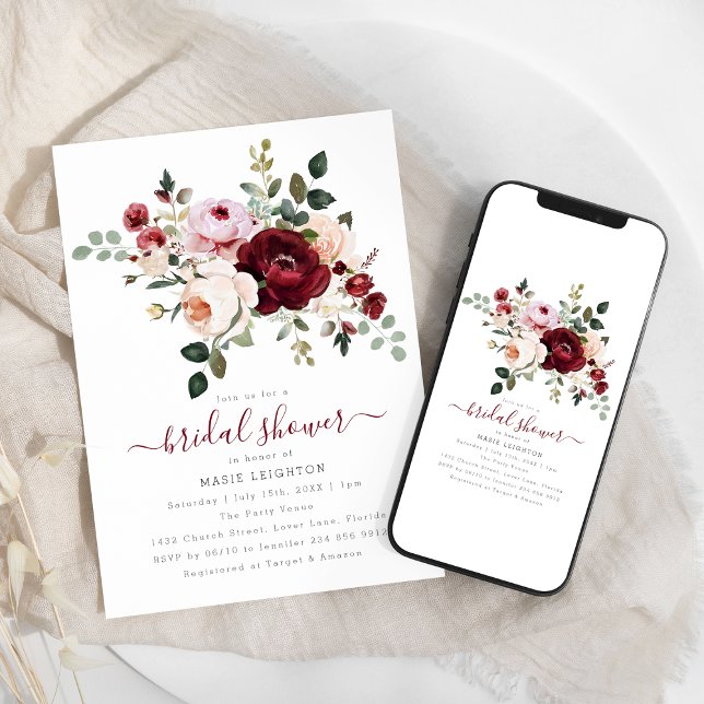 Elegant Red Floral Bridal Shower Invitation (Creator Uploaded)