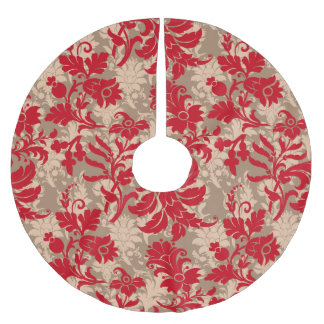 Elegant Red Floral Christmas Brushed Polyester Tree Skirt