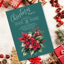 Elegant Red Floral Christmas Party Invitation