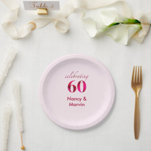 Elegant Red Floral Custom 60th Anniversary Party  Paper Plate