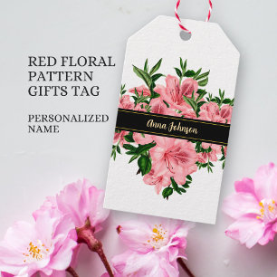 Elegant Red Floral Custom Business Name & Logo Gift Tags