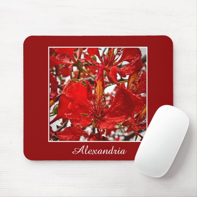 Elegant Red Floral Elegant Flowers Personalize Mouse Mat (With Mouse)