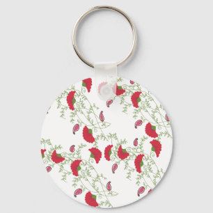 Elegant Red Floral Embroidery Motif Throw Key Ring