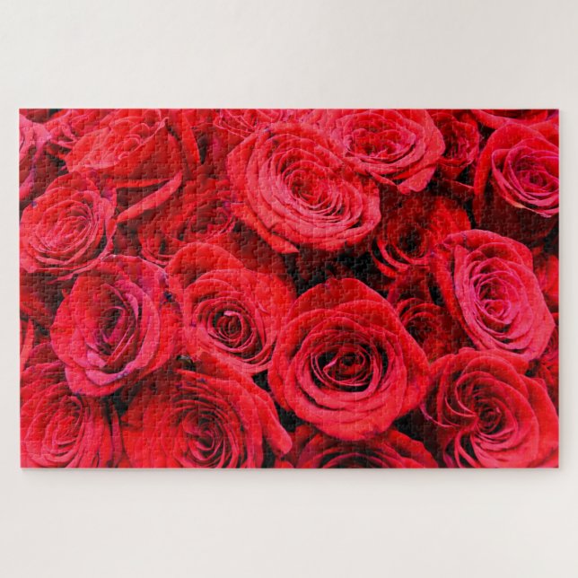 Elegant red floral flowers Red Roses rose garden Jigsaw Puzzle (Horizontal)