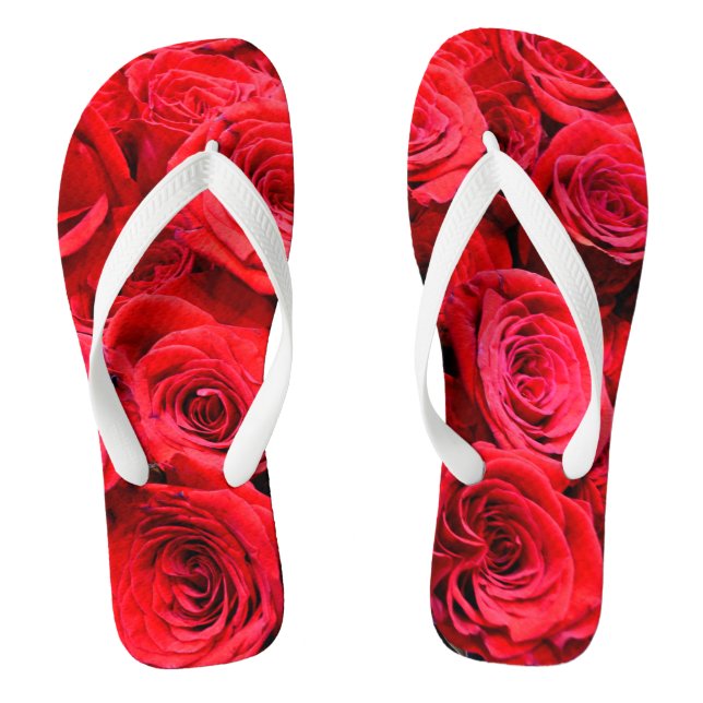 Elegant red floral flowers roses flip flops (Footbed)