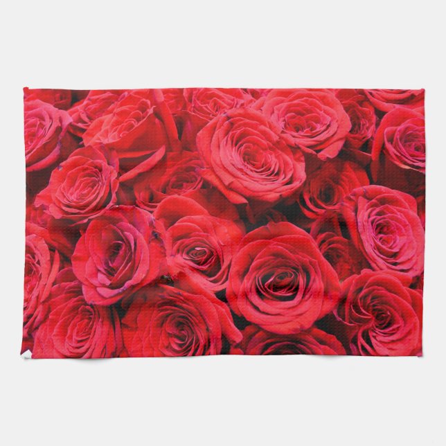 Elegant red floral flowers roses tea towel (Horizontal)