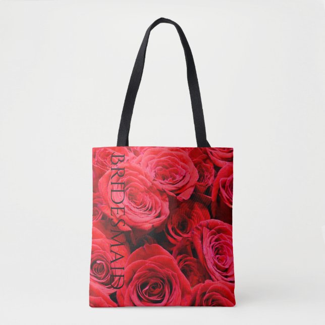 Elegant red floral flowers roses tote bag (Front)