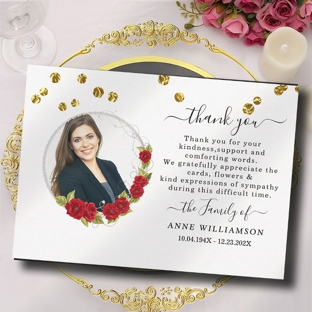 Elegant Red Floral Funeral Thank You Card (Creator Uploaded)