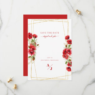 Elegant Red Floral Geometric  Save The Date