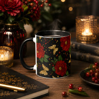 Elegant Red Floral & Gold Butterfly