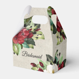 Elegant Red Floral Grunge Wedding Bridesmaid Favour Box