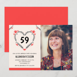 Elegant Red Floral Heart for her 59th birthday Invitation