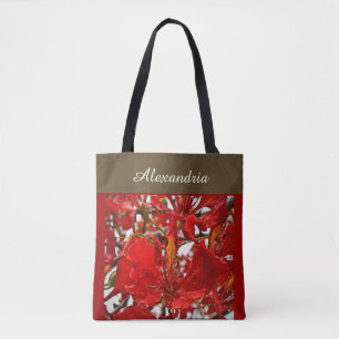 Elegant Red Floral Modern Personalise Tote Bag