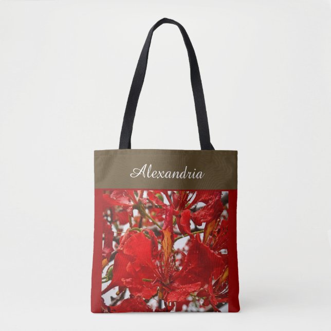 Elegant Red Floral Modern Personalise Tote Bag (Front)