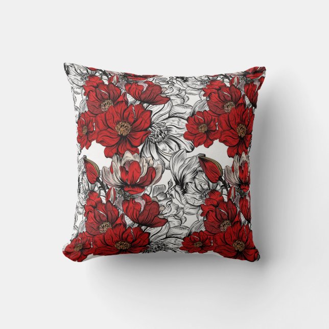 Elegant Red Floral Pattern Cushion (Front)