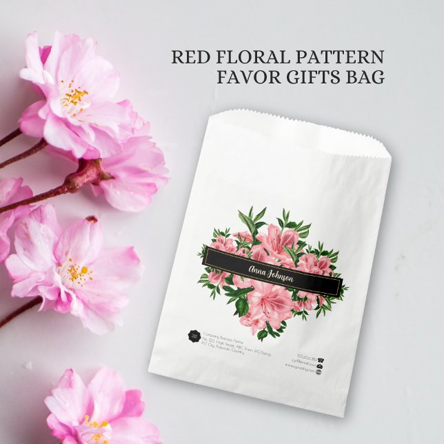 Elegant Red Floral Pattern Custom Name Company  Favour Bags (Creator Uploaded)