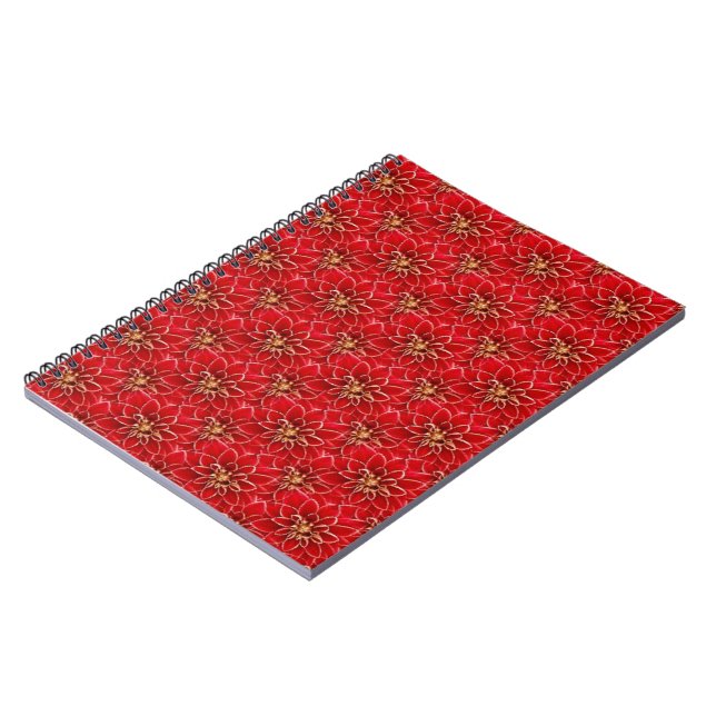 Elegant Red Floral Pattern Notebook (Left Side)