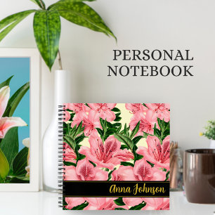 Elegant Red Floral Pattern Personalised Name Notebook