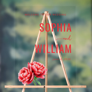 Elegant Red Floral Peonies Acrylic Sign