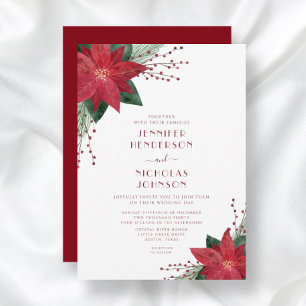 Elegant Red Floral Poinsettia Christmas Wedding Invitation