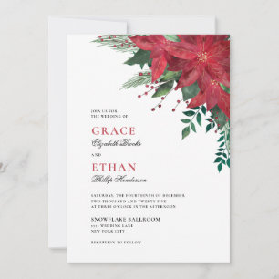 Elegant Red Floral Poinsettia Hoilday Wedding Invitation