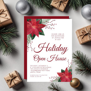 Elegant Red Floral Poinsettia Holiday Open House Invitation