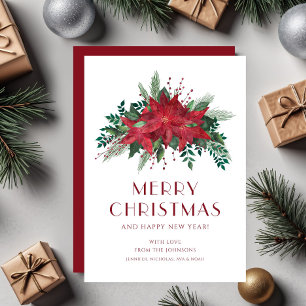 Elegant Red Floral Poinsettia Merry Christmas Holiday Card
