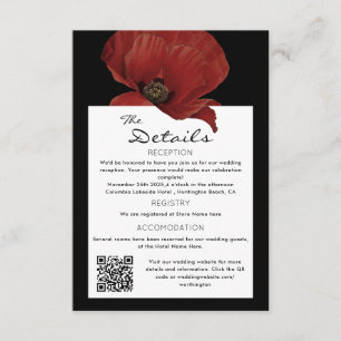 Elegant Red Floral QR Code Wedding Guest Details Enclosure Card