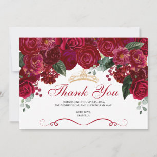 Elegant Red Floral Quinceanera Thank You