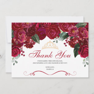 Elegant Red Floral Quinceanera Thank You