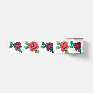 Elegant Red Floral Rose Satin Ribbon