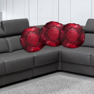 Elegant Red Floral Round Cushion