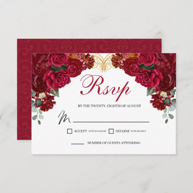 Elegant Red Floral RSVP Enclosure Card (Front/Back)