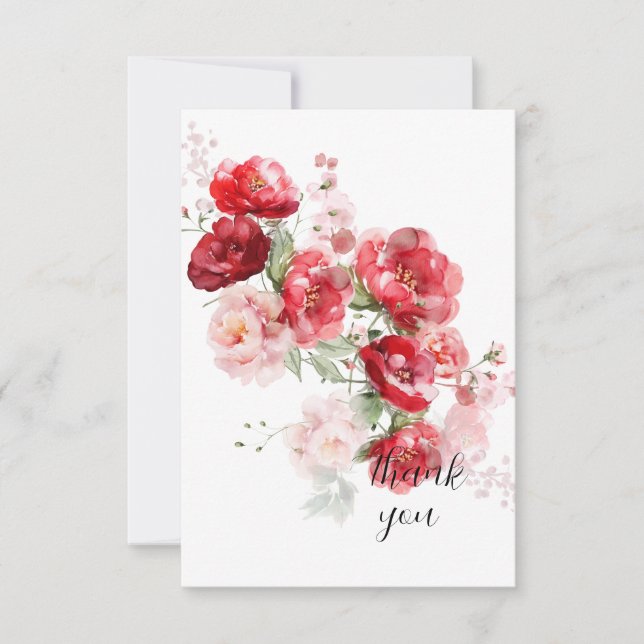 Elegant Red Floral Simple Custom  Thank You Card (Front)