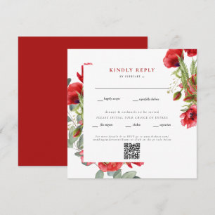 Elegant Red Floral Square Wedding QR Code RSVP II