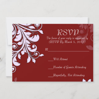 Elegant Red Floral Swirls Design RSVP card